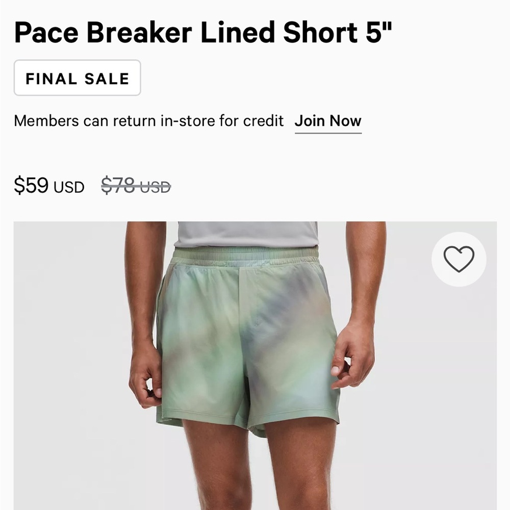 Lululemon Men’s Pace Breaker Lined Shorts 5" in Green size Medium